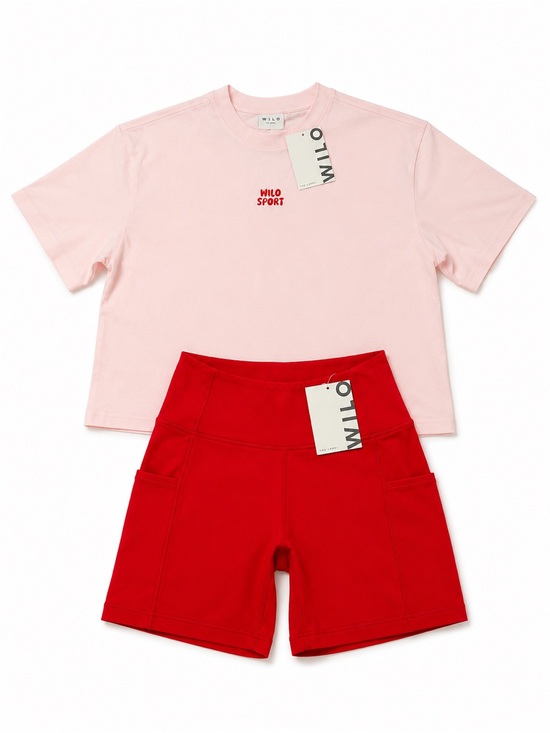 Wilo The Label Pants - Wilo The Label Sport Oversized Graphic Tee & Biker Short Set Pink Red S NWT
